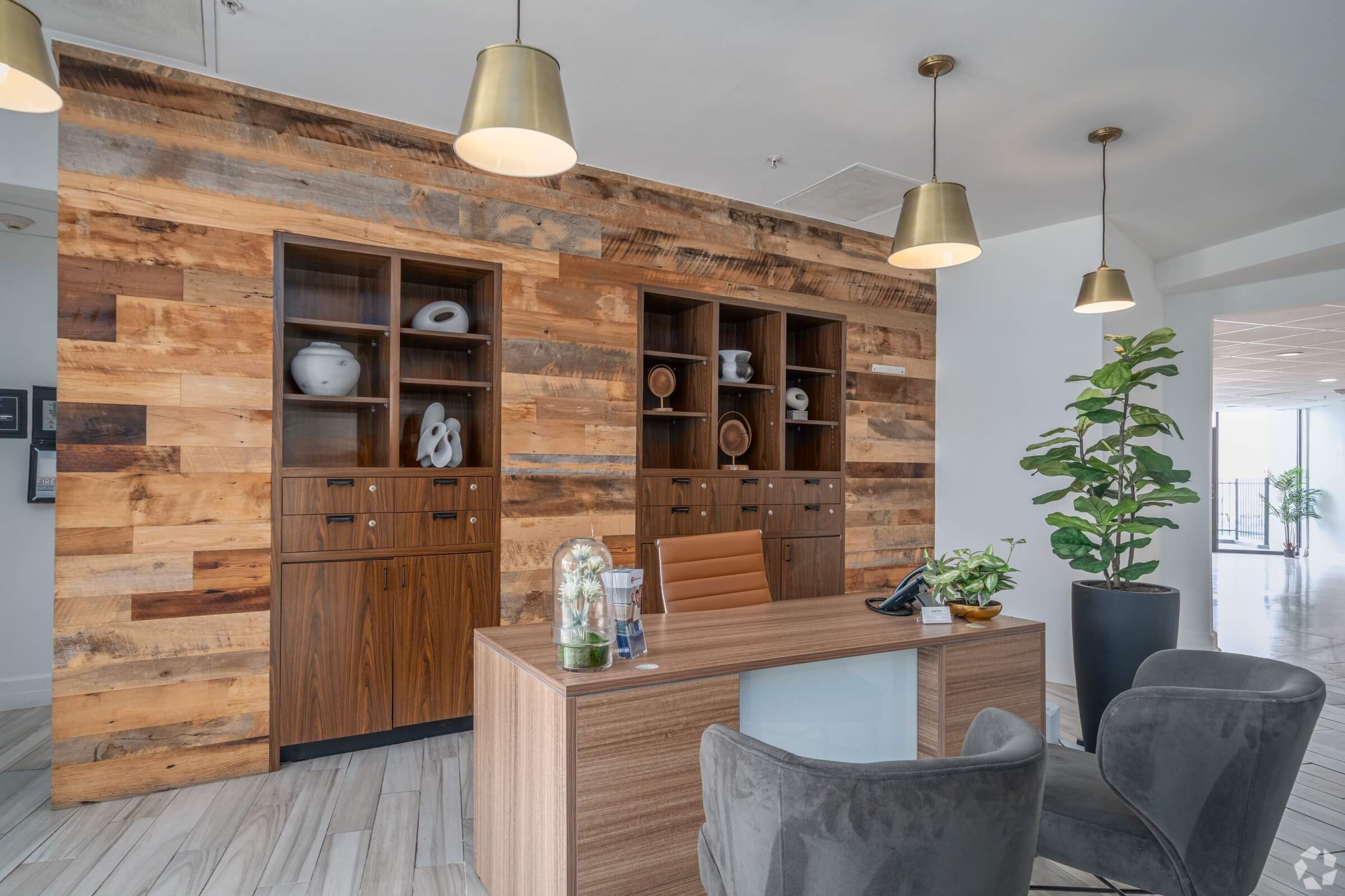apartment clubhouse with large tables and colorful walls